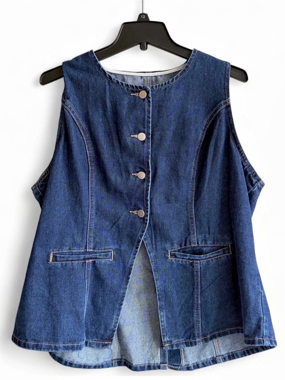 PLUS SIZE Peplum Vest Button Front Dark Denim Vest
